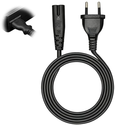 Câble d'alimentation 1,5 m, Cable de Alimentation 2 Broches Euro Fiche Vers EU Plug C7 Figure 8 Cordon Alimentation Compatible con TV, PC Monitor, Récepteur DVD (Negro)