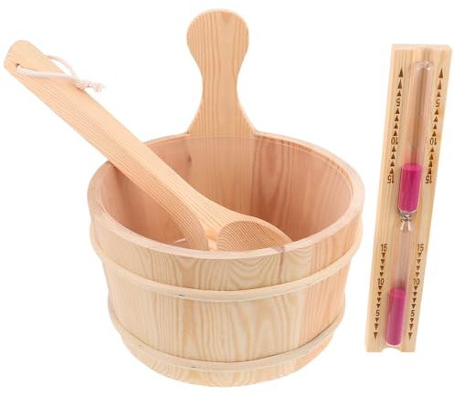 TOYANDONA Sauna Holzeimer 4l mit Ergonomischem Griff Saunakelle und Sanduhr Saunazubehör für Sauna Spa und Badezimmer