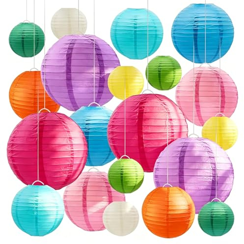 24 Pack Lampions Bunt 25/20/15/10cm Papierlaterne Als Party Deko