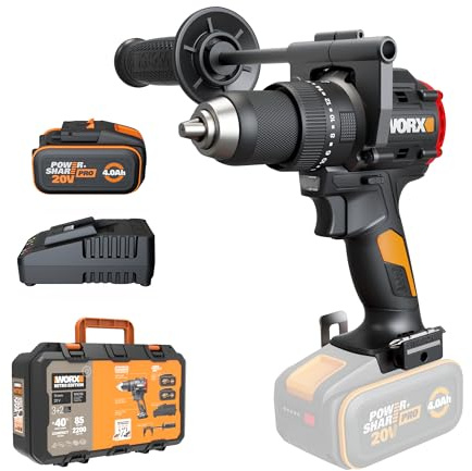 WORX WX356.1 Akku-Schlagbohrschrauber 20V, inkl. 4Ah Akkus & 2A Ladegerät | 85 Nm Drehmoment, bürstenloser Motor, kompakt & leicht, schnelles Bohren und Schrauben