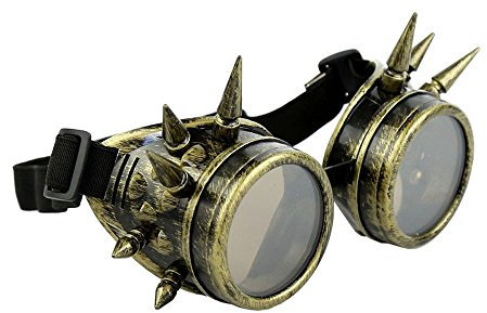 shoperama Goggles mit Spikes Bronze Gold Steampunk Brille Schweißerbrille Burning Man Zubehör