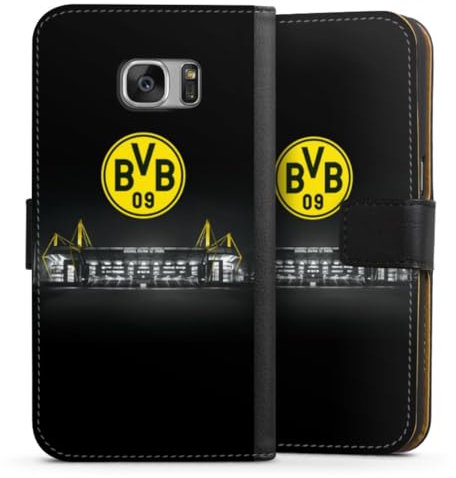 Klapphülle kompatibel mit Samsung Galaxy S7 Handyhülle aus Kunst Leder schwarz Flip Case BVB Stadion Borussia Dortmund