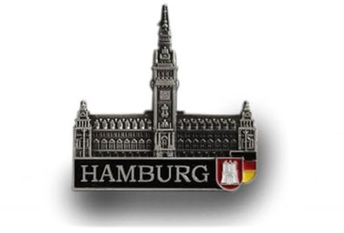 Unbekannt Kühlschrankmagnet Metall-Magnet | Hamburg Rathaus, Schriftzug und Wappen | Silber