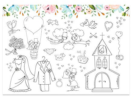 Nastami 10 Platzsets Hochzeit zum Ausmalen Tischsets zum Ausmalen Kinder Gastgeschenk Hochzeit Kinder (Weiße Hochzeit)