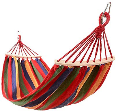 NANANA Hängematte Ultraleichte Reise Camping, Hängematte Stabhängematte Baumwolle Holzbalken Tragbare, Tragfähigkeit 150Kg,Redstripes,190x80m