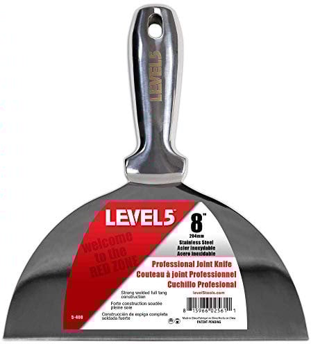 8 All Stainless Steel Joint Knife - LEVEL5 | Professional Grade Putty Blade, Premium Polished All-Metal, Precision Ground Edge, Ergonomic, Corrosion Resistant | 5-408