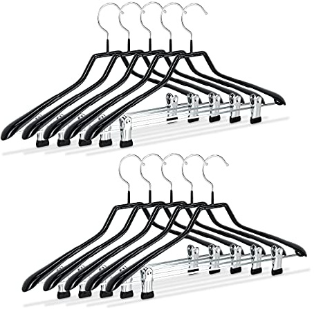 Relaxdays Klammerbügel, 10er Set, Kleiderbügel für Kostüme, gummiert aus Metall, rutschfest, platzsparend, 42 cm, schwarz