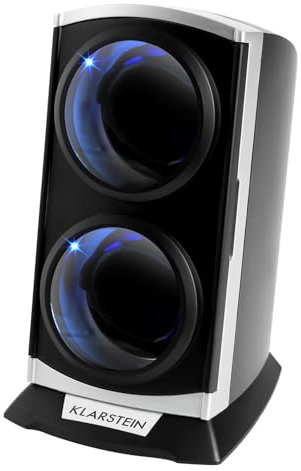 KLARSTEIN St.Gallen - Remontoir Montre Automatique, Watch Winder, 2 Montres, 4 programmes de Rotation, Compact, Silencieux, Vitrine Transparente, Rétroéclairage Bleu - Noir/Argent