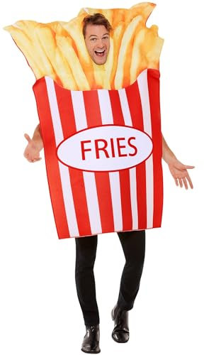 Smiffys French Fries Costume, Red & White All In One, Funny Fancy Dress, Food/Drink Dress Up Costumes