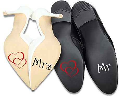 Aufkleber Set für Hochzeitsschuhe Schuhsticker Hochzeit Trauung Schuhe Heiraten Sticker Folie Selbstklebend Sprüche Symbole (Schwarz Weiß, K125 K126 Mrs Mr)
