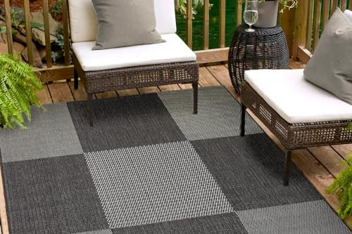 andiamo In- und Outdoor Teppich wetterfest Arizona - Balkon Teppich wasserfest Outdoor-Teppich auch nutzbar als Wohnzimmerteppich oder Küchenteppich Anthrazit 67 x 140 cm