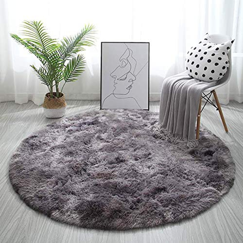 Tinyboy-hbq Teppich Rund Flauschig Teppiche Groß Modern Hoher Stapel rutschfest Ultra Weich Passend für Wohnzimmer Schlafzimmer Kinderzimmer,Schwarz Grau,140x140cm