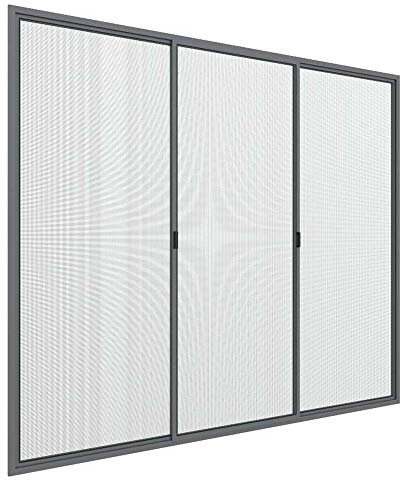 Zanzanet Zanzariera laterale orizzontale doppia spessore 17mm su misura scorrevole 3 pannelli rigidi per finestra giardino balcone personalizzabile 13 colori 2 reti Made in Italy Grigio Raffaello