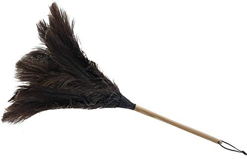 africX Staubwedel Strauß mit hochwertigen afrikanischen Straußenfedern und 30 cm Holzstiel - Staubwischer flauschig weich und antistatisch - Länge: ca. 50 cm Staubfänger