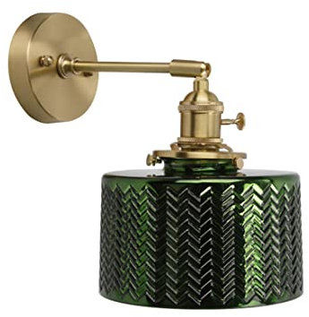 XHJL Appliques murales vintage avec interrupteur Abat-jour en verre vert E27 lampe murale à bras pivotant 16.5 cm x 24 cm pour le salon, chambre, salle de bain vanity Farmhouse