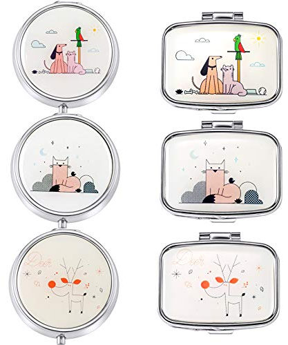 6 Stück Metall Pillendose Pillenbox, Haosell 3 Fächer Pillendose mit Spiegel Pillenetui Klein für Unterwegs Vitamine Medizin Tablet Organizer Case Pillenbox für Tägliche und Reise Verwenden
