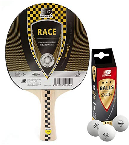 Sunflex Race Tischtennisschläger + 3*** ITTF SX+ Tischtennisbälle | Tischtennisschlägerset | Tischtennis Set