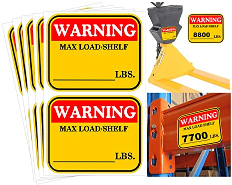 3×4 inch Caution MAX Load/Shelf LBS Sticker Bright Warning Pallet Rack Capacity Labels 60pcs Industrial Strength Cross Beam Safety Stickers for Warehouse Warehouse Pallet Racking,Forklift