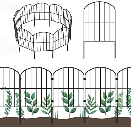 OUSHENG Dekorativer Gartenzaun, 10 Paneele, 3 m (L) x 61 cm (H), rostfreier Metalldraht, Tierbarriere für Hund, Blumeneinfassung für Hof, Landschaft, Terrasse, Outdoor-Dekoration, gewölbt