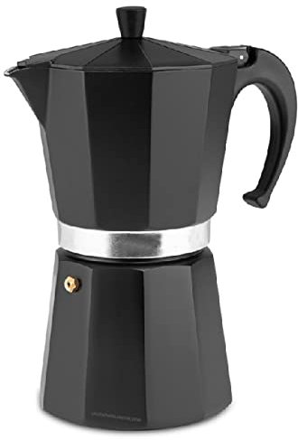 Cafetière italienne en aluminium noir Capacité 12 tasses Utilisation pour gaz, plaque vitrocéramique, électrique