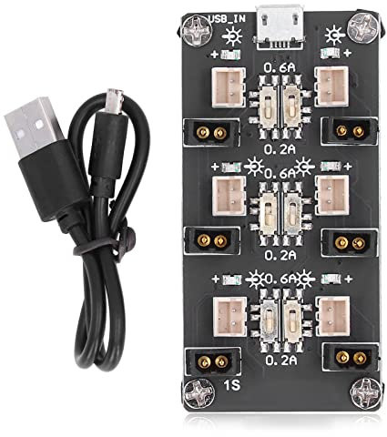DC 5V 1-3A Battery Charging Board 0.2A 0.6A Output 6 Channel Lithium Battery Charging Board PH2.0mm and GNB27 Connector Battery Charging Module with LED Light