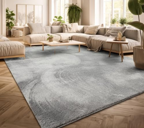 TT Home Teppich Wohnzimmer Kurzflor Anti-Rutsch Rückseite Einfarbiges Design Waschbar, Farbe: Silber, Größe:300x400 cm