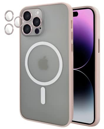 ICOVERI Funda iPhone 12 Pro con Protector Camara Glass. Funda Magnética Compatible con Magsafe y Cargador Inalámbrico. Funda Magsafe iPhone 12 Pro Rosa. Carcasa Hibrida Antigolpes Tacto Seda