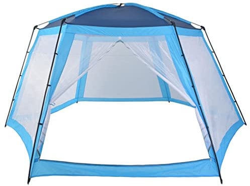 KOIECETA Poolzelt Poolabdeckung Pavillion mit Mesh-Seitenwänden Pool Zelt Poolpartyzelt Pooldach Gartenpavillion Aufstellpools Partyzelt Stoff Schwimmbadabdeckung Blau 590x520x250cm