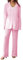 Bellezasourire Zweiteiler Damen Sommer Plissee Set Elegant Hosenanzug Button Down Langarmshirt + High Waist Freizeithose Weite Hose Sommer Herbst Outfit Casual Loungewear Streetwear(M,Rosa)