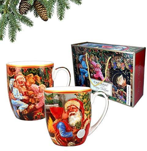 Carmani - Set mit 2 weihnachtlichen Tassen, festliche Partybecher für Tee, Kaffee, heiße Schokolade, dekoriert mit Weihnachtsmotiv, 400 ml