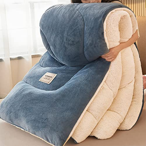 Pevfeciy Dicker Warmer Plüsch Winterdecke Steppdecke, Flauschige Kaschmir Steppdecken Duvet, Verdicken Sie Lamm Kaschmir Decke Winter Weiche Warme Bettdecke Bettwäsche,Blau,180x220cm (4kg)