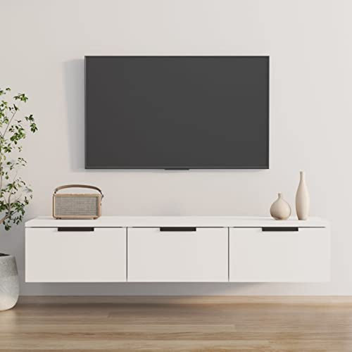 Tidyard Floating TV Stand Wall Mounted TV Cabinet With 4 Drawers Hanging TV Stand Chest of Drawers Entertainment Center Media Cabinet Storage Unit White 102x30x20 cm Engineered Wood