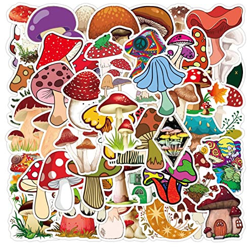Roadoor 50 Stück Pilz-Aufkleber, sortierte Packung, Selbstklebende, wasserdichte, niedliche Vinyl-Aufkleber für Laptop, Skateboard, Hydroflaschen, Gitarre Sets 1,97-3,15