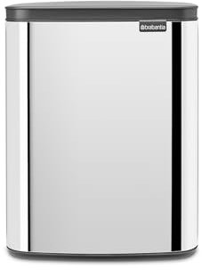 Brabantia - Bo Abfalleimer 12L - Abfalleimer, stilvoll & praktisch - Deckel öffnet leicht, schließt sanft - Hygienisch, platzsparend - Transportgriff - Bad, Heimbüro, Schlafzimmer - Brilliant Steel