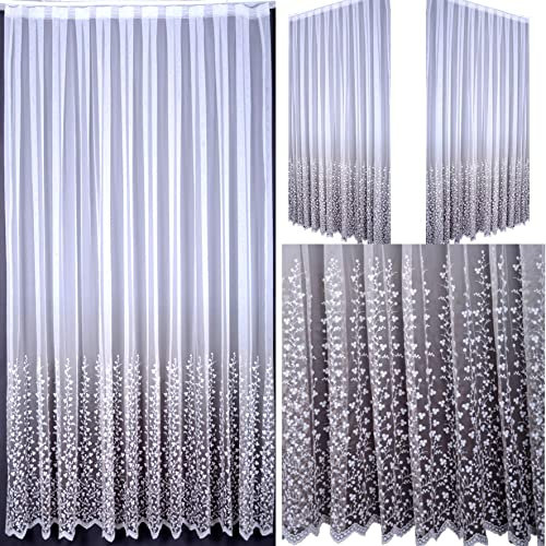 Grisodonna Italian Design 2X Set fertig Gardinen nach Maß Florentiner Stil 3D Hakel Blumen Stickerei Pastelle Beige Weiß Wohnzimmer Schlafzimmer Küche Kinderzimmer Vorhang Gardine (160 x 140 cm)