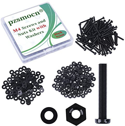 Pzsmocn 240 Stück/80 Sätze M4*35 mm Schwarzes Nylon Kunststoff Kreuzschlitz Rundkopfschrauben-Sechskantmuttern mit Isolierscheibe Standardgröße, für Heimwerker und Elektronische Montage.