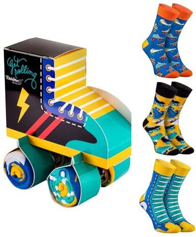 Rainbow Socks - Hombre Mujer Roller Skates Divertidos Calcetines - 3 Par