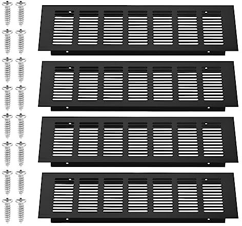 Moendergo 4PCS 100 * 300mm Lüftungsgitter Abdeckungen Küche Counter Tops Aluminiumlegierung Lüftungsgitter Abdeckung Lüftungsgitter Extraktor Fan Luftlüftung Wandgitter (L*Schwarz)