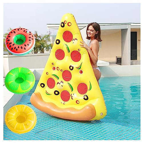 JUNZAI Luftmatratze Pool, Pizza WasserhäNgematte Erwachsene, Mit 3/6 GeträNkehaltern Pizza Slice Party Liege FüR Kinder Und Erwachsene,1PCS