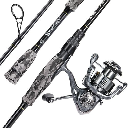 Sougayilang MX-1 Spinnrute und Rollen-Kombination, 2-Sektionen Spinnrute mit 11+1BB Spinnrolle Angelset, für Seebarsch, Barsch, Seelachs, Lippfisch Angelgerät-1.8H