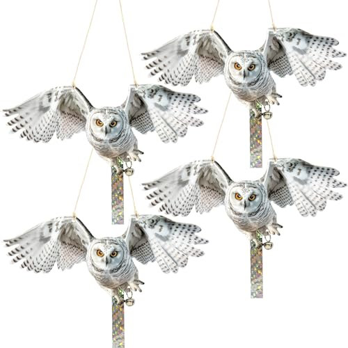 Lot de 4 chouettes pour éloigner les oiseaux - Fausse chouette - Réfléchissante - Dispositif de contrôle des oiseaux pour éloigner les oiseaux - Pigeons - Pic à l'écart de la terrasse et du jardin