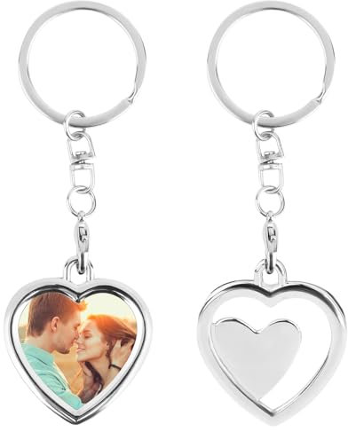 2 pcs Foto Schlüsselanhänger Herz Schlüsselanhänger, Schlüsselbund für Paare DIY, Autoschlüssel Anhänger, Stainless Steel Keyring, Geschenke für Freund Freundin Mama Papa