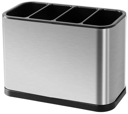 Soporte para Utensilios, 18x8,6x13 cm, Porta Utensilio de Cocina con 4 Compartimentos, Escurridor de Cubiertos Acero Inoxidable Extraíble, Bote Portacubiertos, Organizador Cubertería para Encimera
