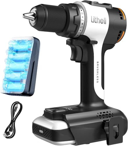 Litheli 20V MAX Cordless Drill Driver, 60 N.m Power, 2.0Ah Li-ion Battery, 13mm Keyless Chuck, 2 Variable Speed, 18+1 Torque Setting, Upgraded for DIY & Home Improvement