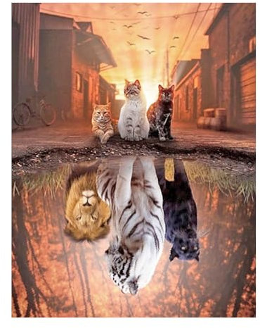 DCIDBEI Diamond Painting Quadratische Steine 40x50 cm Tiere Diamond Painting Katze Tiger Weiß Diamond Painting Tiger Lion Leoopard Katze Spiegelbild