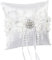 duozoanz Ringkissen Hochzeit Vintage Ringhalter Weiß Ehering Kissen 18x18cm Ringkästchen Ringschatulle mit Satinband und Simulation Perle für Eheringe