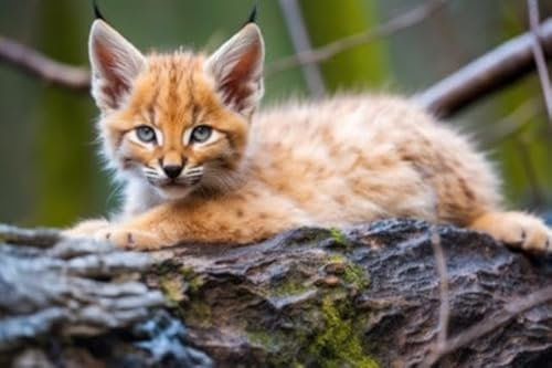 Poster-Bild 80 x 50 cm: ein Luchs, der auf einem Felsvorsprung ruht, erstellt mit generativer KI (218260816)
