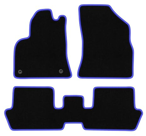 Velours-Fußmatten passend für Peugeot 3008 I 2009-2016, Schwarz-Blau | passend für Minivan; Velours-Teppich (Polypropylen), ca. 6,5 mm; rutschfest, runde Befestigungen (Typ CP)