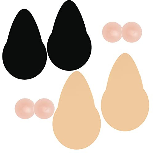 POMAMZ 2 Pairs Breast Tape Push Up Boob Tape Breast Lift Tape for Large Breasts Invisible Stick on Adhesive Bras & 2 Pairs Nipple Covers,C/D CUP