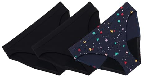 Thinx Teens Period Underwear, Brief-Style Period Panties for Teens, Holds Up to Regular 12 Tampons*, Period Panties, Reusable, 3-Pack - (2) Black + (1) Hot Pink, Size 15/16
